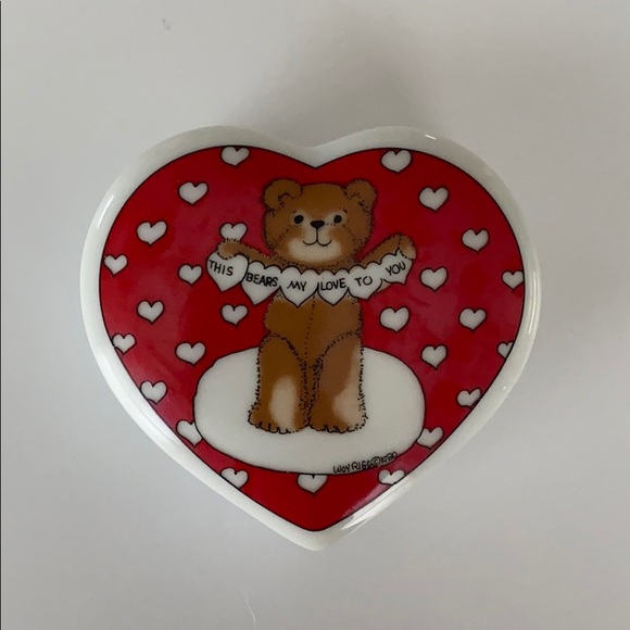 Vintage Lucy Rigg 1979 1980 Teddy Bear Heart Shaped Jewelry Box Valentine’s Day - Picture 2 of 10